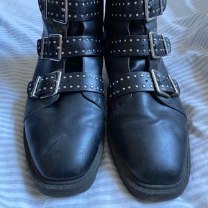 UO black buckle ankle boots